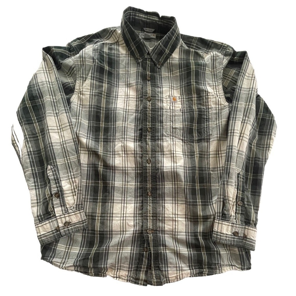 Carhartt Shirt Relaxed Sz L Black Blue Green Plaid Button Up Casual Work Wear